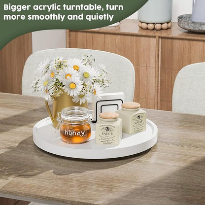 White Lazy Susan for Table, 12 Inch Non-Skid Bamboo Turntable Organizer for - Image 3