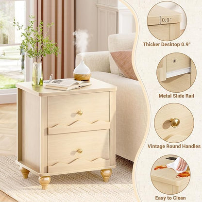 Cyclysio Nightstand with Charging Station, Side End Table with 2 Drawers - Image 4