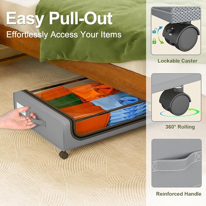 GoMaihe Under Bed Storage with Wheels: 70L Underbed Storage Containers with Lids - Image 3