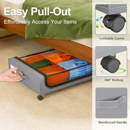 GoMaihe Under Bed Storage with Wheels: 70L Underbed Storage Containers with Lids - Image 3