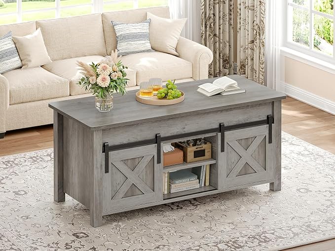 SEDETA Lift Top Coffee Table, Farmhouse Lift Tabletop Dining Table, Gas Spring - Image 3