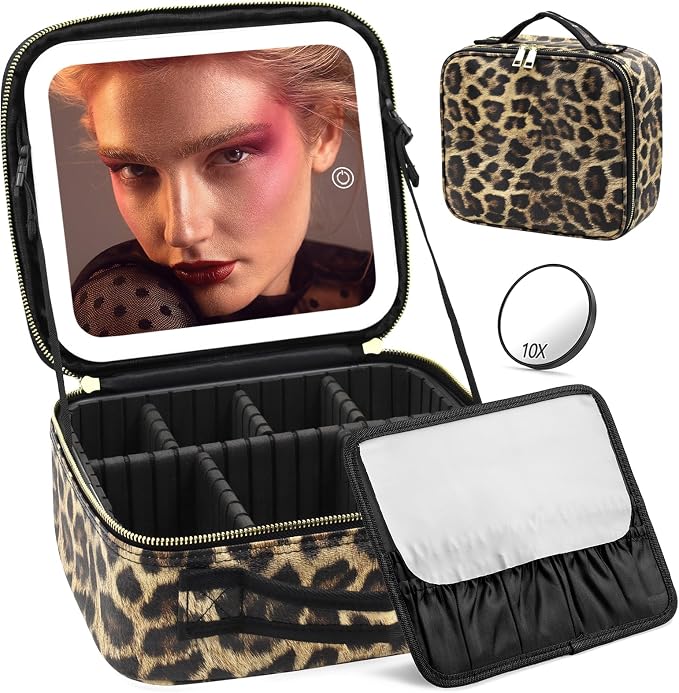 Makeup Bag with Light Up Mirror, Lighted Travel Makeup Organizer 3 Colors by Jadazror