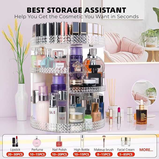 360 Degree Rotating Makeup Organizer, Extra Large Capacity Perfume Organizer - Image 8