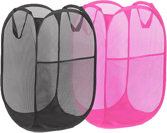 Pop Up Laundry Hamper Pack of 2 Mesh Collapsible Laudry Baskets - Image 8