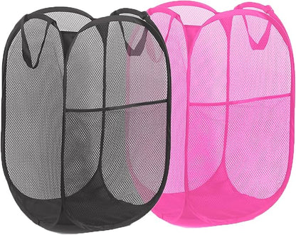 Pop Up Laundry Hamper Pack of 2 Mesh Collapsible Laudry Baskets - Image 8