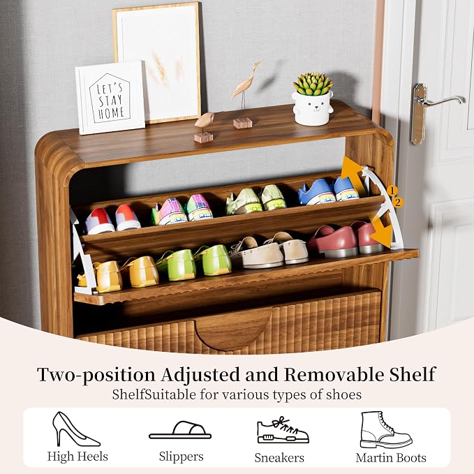 Slim Shoe Storage Cabinet for Entryway, Narrow Shoe Cabinet - Image 5