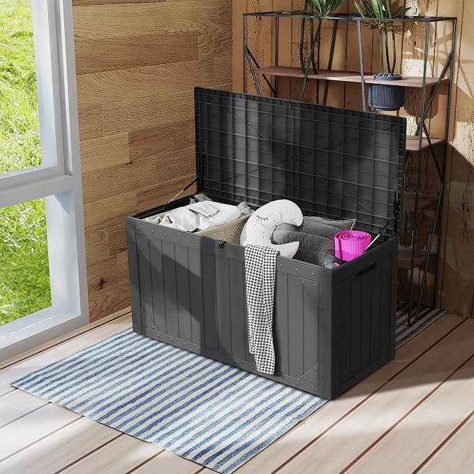 100 Gallon Outdoor Storage Box Waterproof, Resin Deck Box Storage Bin - Image 8