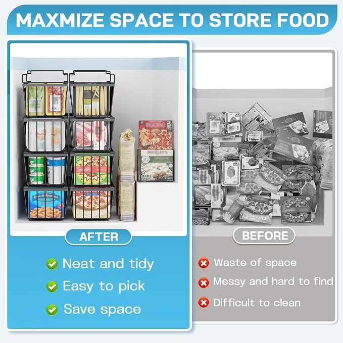 SUNALLY Freezer Organizer Bins, 4 Pack Stackable Chest Freezer Organizer - Image 5