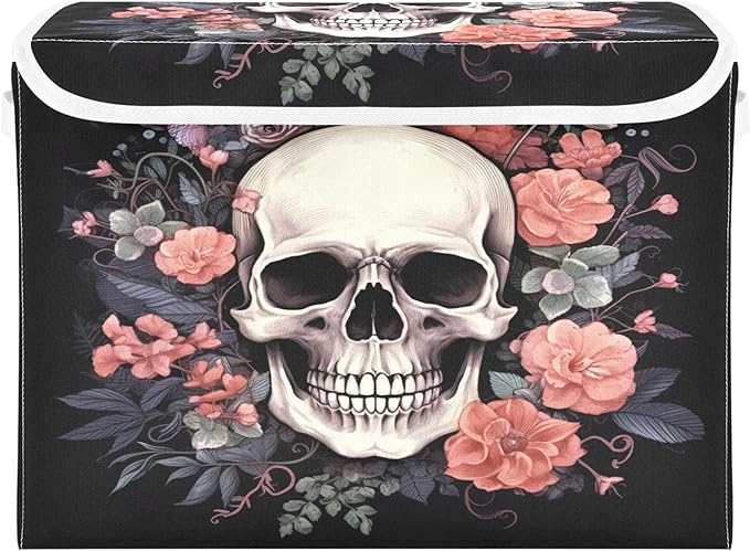 Skull Storage Bins with Lids and Carrying Handle, Foldable Storage Boxes by LLCxigua