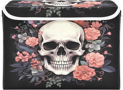 Skull Storage Bins with Lids and Carrying Handle, Foldable Storage Boxes by LLCxigua