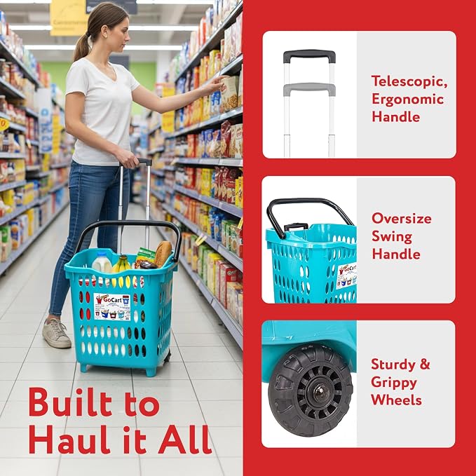dbest products Bigger GoCart Grocery Cart Rolling Shopping Laundry Basket on - Image 8