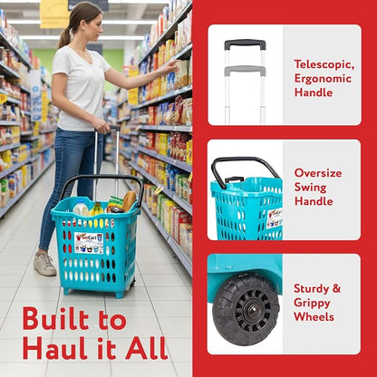 dbest products Bigger GoCart Grocery Cart Rolling Shopping Laundry Basket on - Image 8