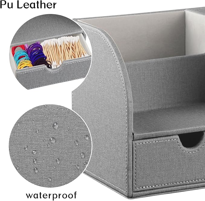 Square Tissue Box Cover with Drawer Storage and Tray on Top, PU Leather Tissues - Image 5