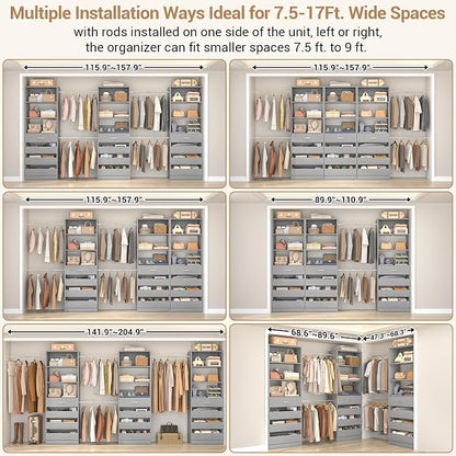 Aheaplus Closet System with 12 Drawers, 8.5-11.5Ft Wood Closet Organizer System - Image 2