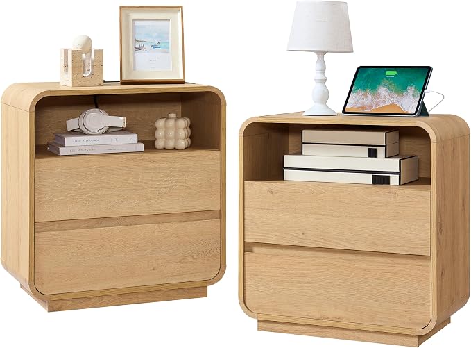 Modern Nightstand Set of 2, 23.2" Large Wood Bedside Table by StandifurnoFurniture