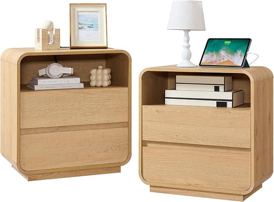 Modern Nightstand Set of 2, 23.2" Large Wood Bedside Table by StandifurnoFurniture