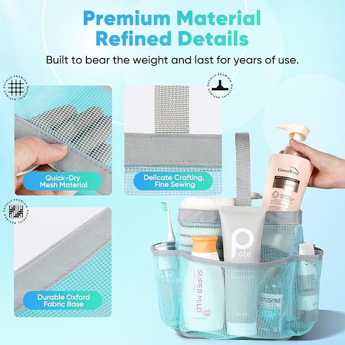 EUDELE Mesh Shower Caddy Portable, 8-Pocket Large Capacity, Quick Dry, Easy - Image 3