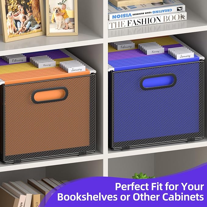 2 Pack Hanging File Organizer, File Folder Organizer Box Filing Crate Storage - Image 7