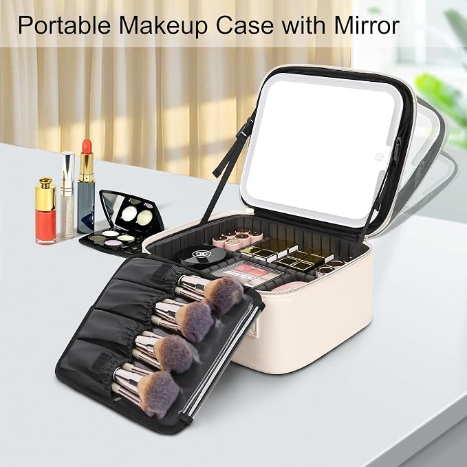 Relavel Makeup Bag with Led Mirror Travel Makeup Train Case Cosmetic Organizer - Image 5
