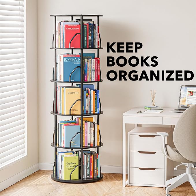 SpaceAid 5 Tier Rotating Bookshelf Tower, 360 Display Stackable Spinning - Image 5