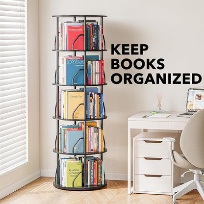 SpaceAid 5 Tier Rotating Bookshelf Tower, 360 Display Stackable Spinning - Image 5