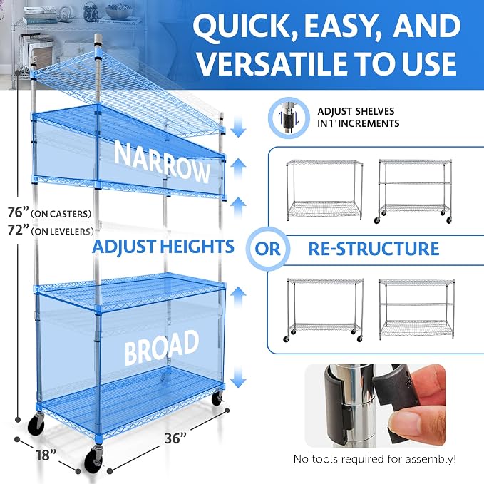 4000 LBS Heavy Duty Metal Shelving Unit – 36x18x76 NSF 5-Tier Wire Rack - Image 2