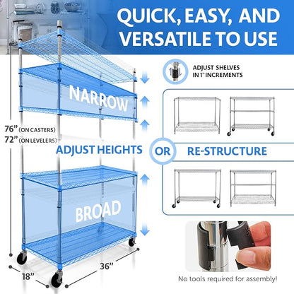 4000 LBS Heavy Duty Metal Shelving Unit – 36x18x76 NSF 5-Tier Wire Rack - Image 2
