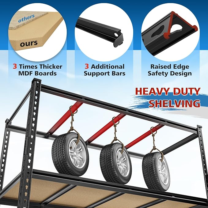 55" W Storage Shelves, 3060LBS Garage Shelving, 6-Tier Heavy Duty Shelving - Image 4