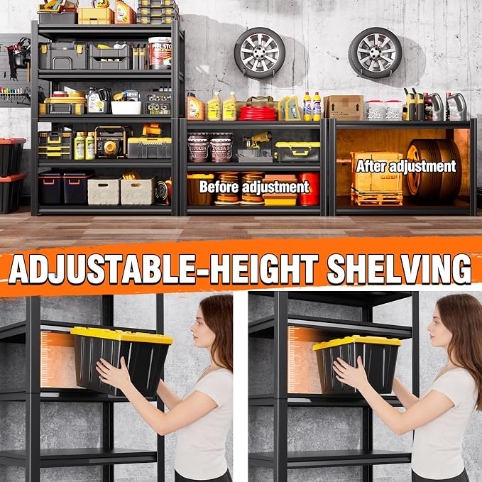 Garage Shelving-2050 lbs 5 Tier Storage Shelves, Adjustable Heavy Duty Metal - Image 7