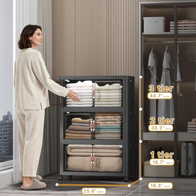 UAMFURI Stackable Storage Bins, 336QT Collapsible Drawers - Image 2