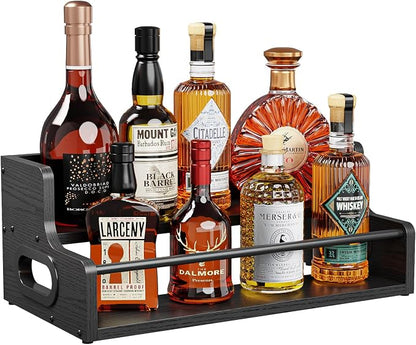 KLM Liquor Bottle Display Shelf, Coffee Syrup Rack Organizer, 2 Step Countertop by KLM