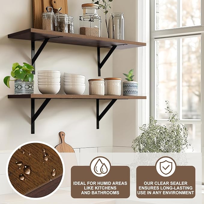 Tectocker-DOU 2 Pc Deep Floating Shelves ; Wall Mounted Hanging Shelves - Image 3