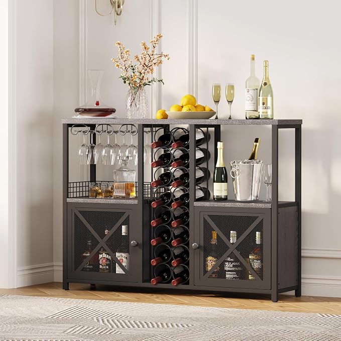 Homeiju Mini Bars for Home, Wooden Coffee Bar Cabinet, Modern Liquor Cabinet - Image 6