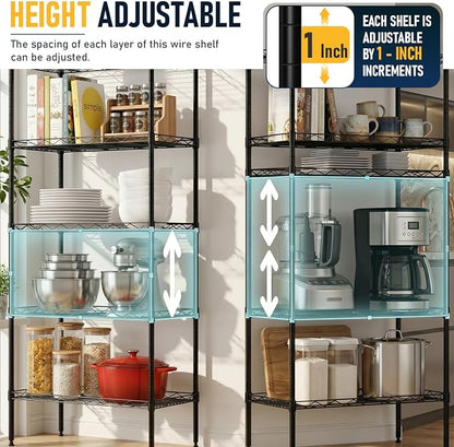 FDW 5 Tier 22L x 12W x 48H Pantry Shelves Adjustable Storage Rack Metal Shelf - Image 4
