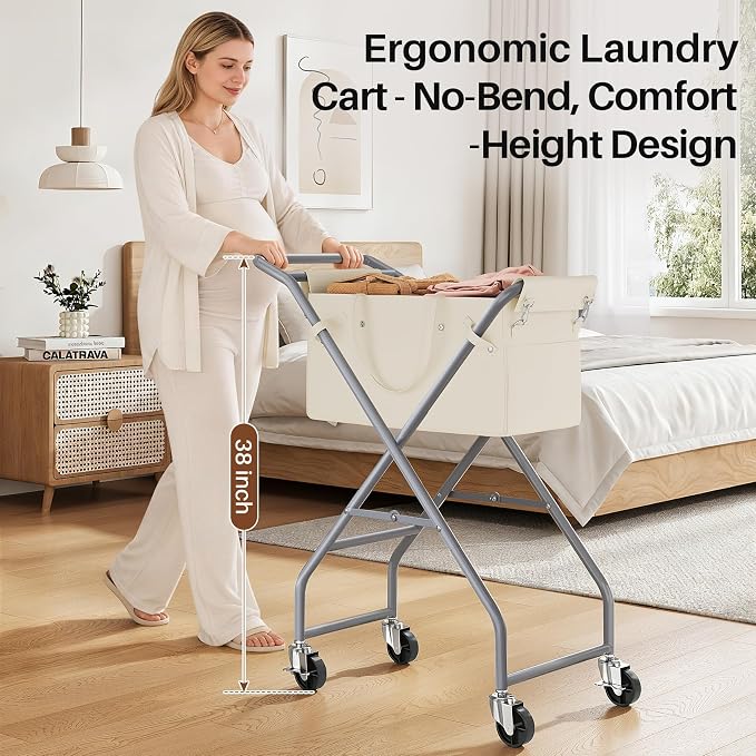 No-Bend Laundry Cart- Rolling Hamper - Image 3
