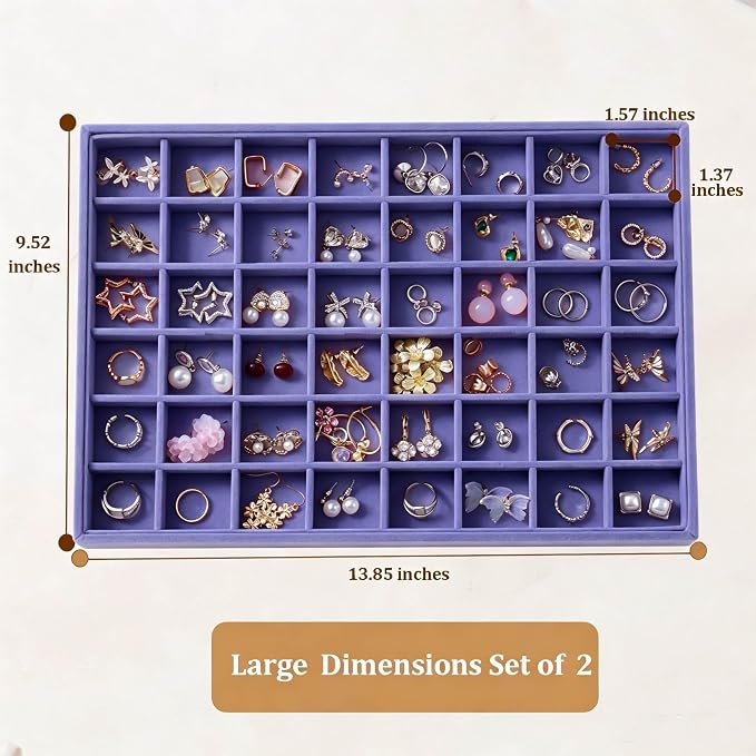 Large Velvet Jewelry Tray 2 Pack Stackable Jewelry Display Drawer Inserts Trays - Image 5