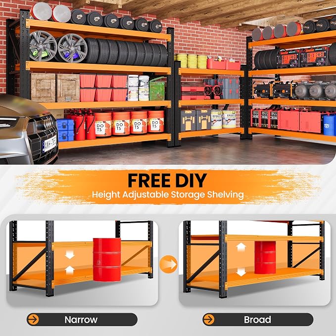 48" W Garage Storage Shelves Heavy Duty, 3000LBS Metal Shelving Units, 4 Tier - Image 4