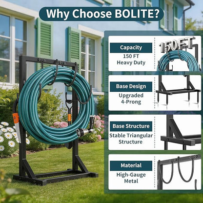 Garden Hose Holder Stand, BOLITE Heavy Duty Metal Hose Hanger, Holds 150ft | - Image 4