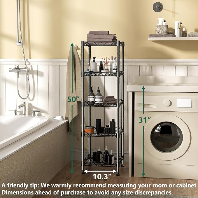 GIOTORENT 5 Tier Standing Shelving Metal Units, Adjustable Height Wire Shelf - Image 5