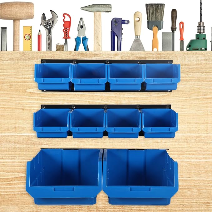 Wallmaster Wall Mounted Storage Bins, Wall Storage Bins Parts Rack 10 Bins&3 - Image 4