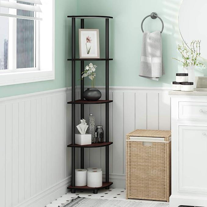 Furinno TURN-N-TUBE Corner Shelf Set of 2, 5-Tier Corner Bookshelf, Open - Image 2