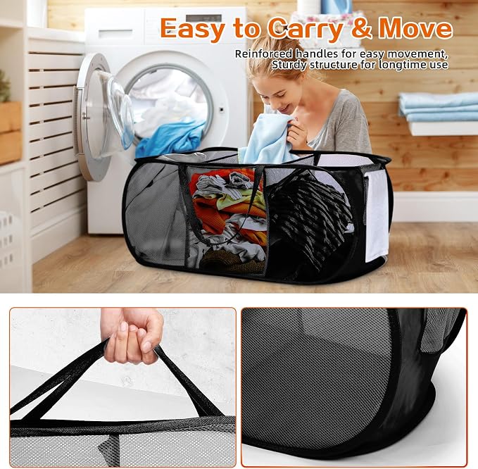 Foldable Laundry Baskets, Collapsible Mesh Laundry Hamper, Durable Pop Up - Image 5