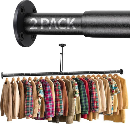 BaiNong Closet Rods for Hanging Clothes Adjustable 17"-134" Black 2 Pack | by BaiNong