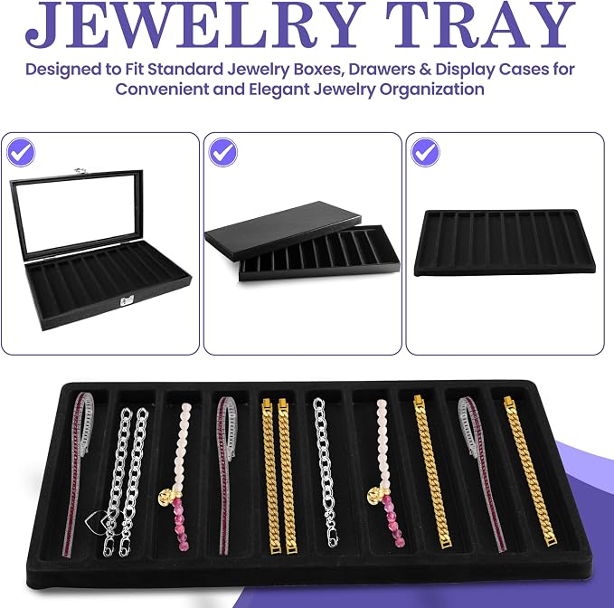 Novel Box 5 Pack 10-Slot Black Liner Jewelry Storage Tray Inserts 14.75x8.25x1 - Image 8