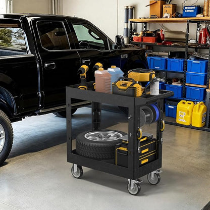 2 Tier Plastic Rolling Utility Cart on Wheels, Heavy Duty Tool Cart - Image 7