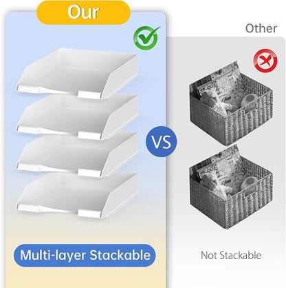 4 Pack Stackable Paper Trays for Letter Documents, Desktop File Organizers for - Image 3