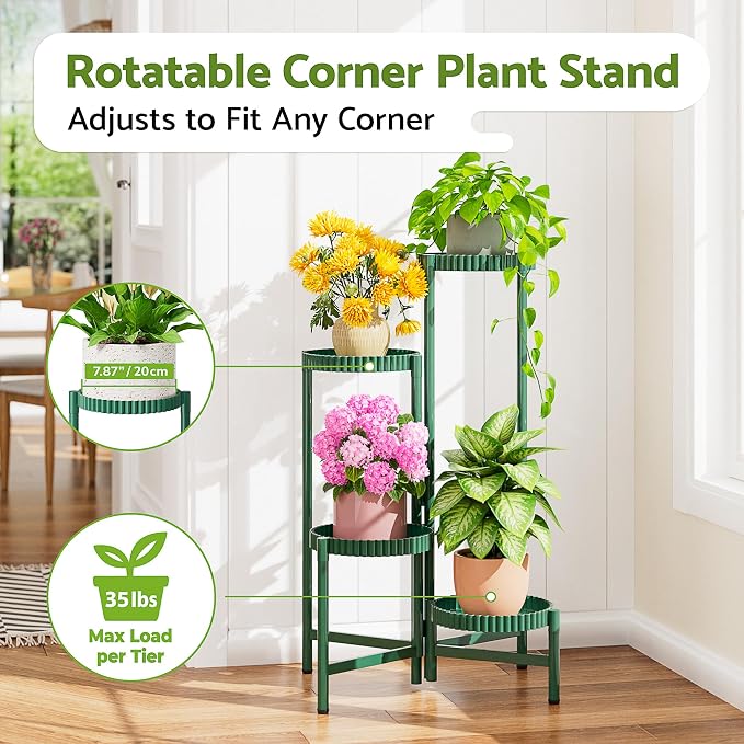 4-Tier Metal Plant Stand Indoor Outdoor, Corner Tall Plant Shelf - Image 2