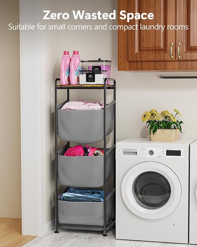 3 Section Laundry Sorter with Removable Bags, 120L Vertical Laundry Hamper with - Image 4