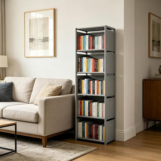 RIIPOO Book Shelf, 5-Cube Storage Organizer, Metal & Fabric Bookcase - Image 2