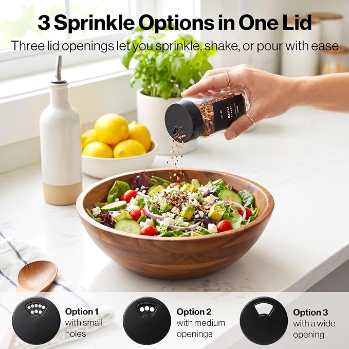EDELHAUS Glass Spice Jars with Label and Black Rotating Lids Spice Containers - Image 3